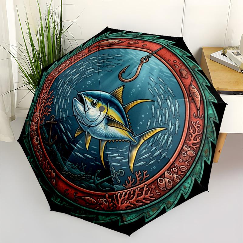 Ocean Emblem pattern umbrella, portable and foldable design, 8 ribs, a casual accessory for Halloween, Christmas, and birthday gifts.