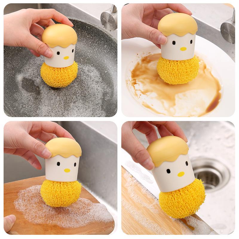 Household Cleaning Tool Eggshell Chicken Shape Kitchen Scrub Dish Brush Palm-Held Non-Scratch Dish Scrubber With Scouring Pads