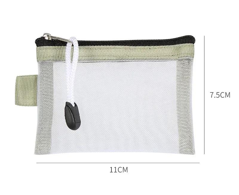 Zipper Credit Card ID Bag Lipstick Pouch Data Line Key Earphone Organizer Mini Clear Nylon Mesh Zipper Coin Purse Cute Wallet