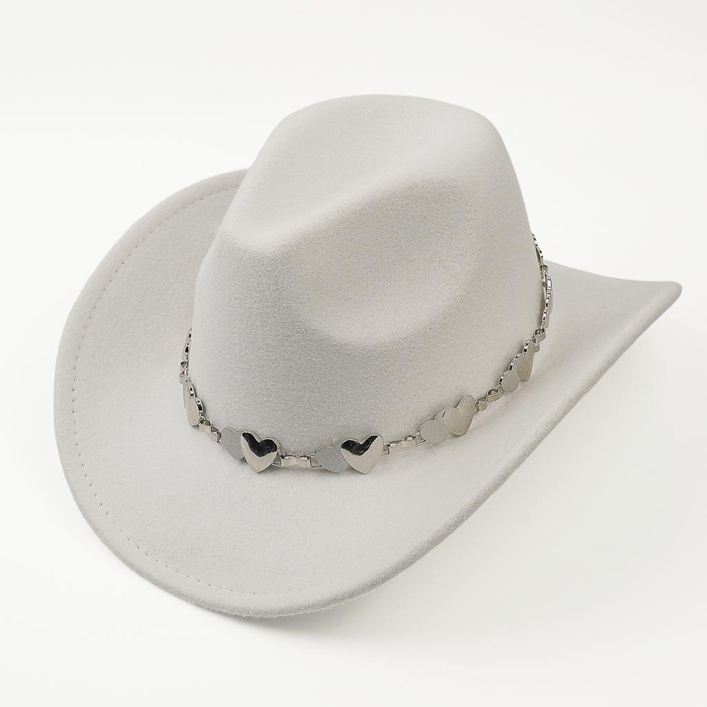 High Sense Versatile Western Cowboy Hat Turquoise Chain Hat Autumn and Winter Women's Fashion Casual Retro Top Hat