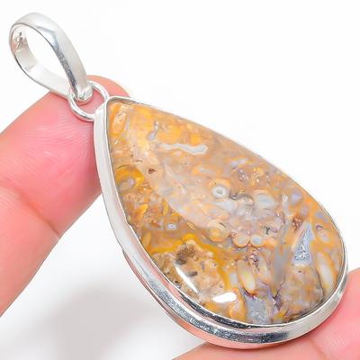 Natürlicher Schlammriss Fossil Edelstein 925 Sterlingsilber Geschenk Anhänger 2.44" a2b87