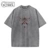 Mens Unique Line Butterfly Print Washed T Shirt Distressed Retro Casual Loose Pure Cotton Short Sleeved Summer Commuter Top