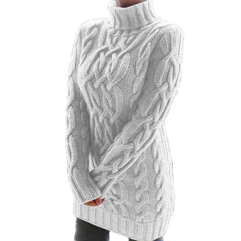 Autunno moda solido vintage manica lunga abbigliamento elegante lavorato a maglia vestito da donna inverno caldo maglione a collo alto abiti 30352