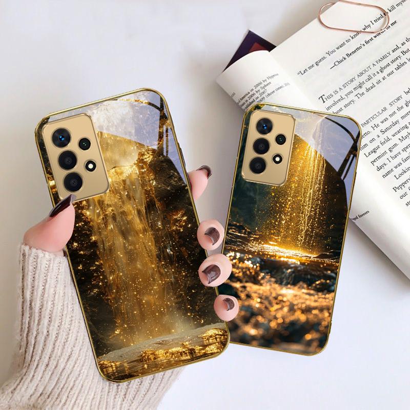 Glorious landscapes For Samsung A 01 52S A04 A05S A10 A12 A13 22 23 24 36 42 M02 Note 10 20Ultra 8 9 Golden glass phone case