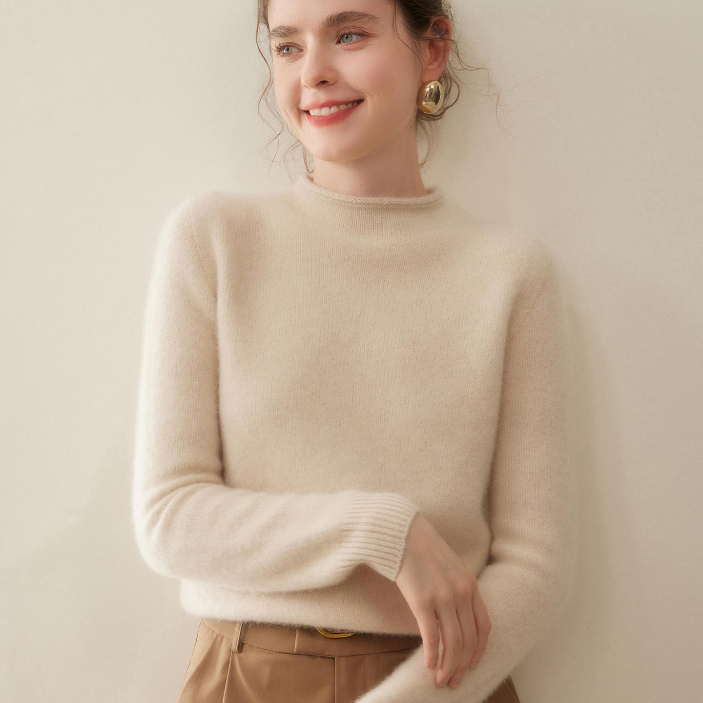 

Женский приталенный кашемировый пуловер с полувысоким воротом - Нежный стиль, теплый для осени и зимы L for 115-125 jin