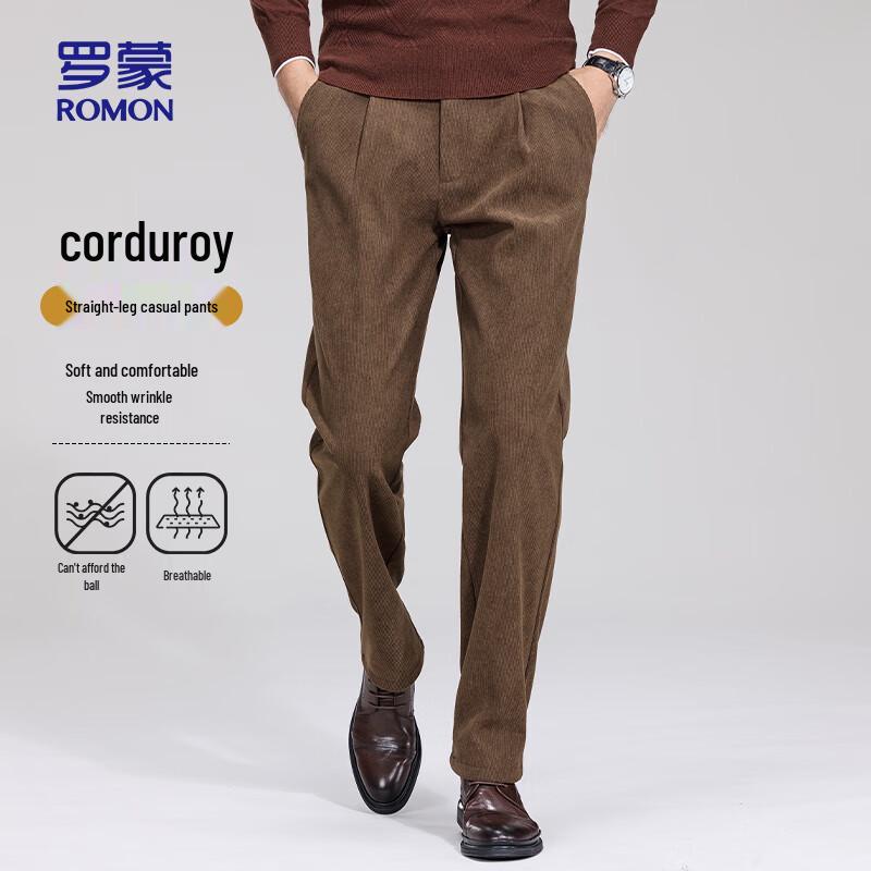 ROMON Men's Thickened Warm Straight-Leg Corduroy Casual Pants