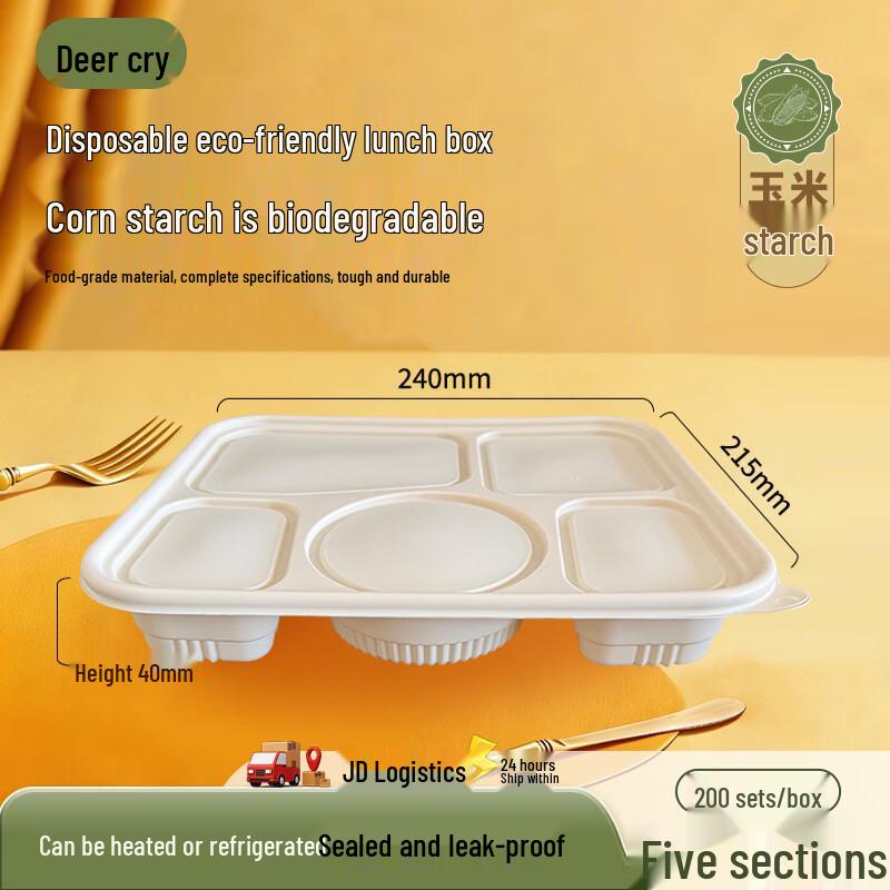 Biodegradable 5-Compartment Disposable Lunch Boxes