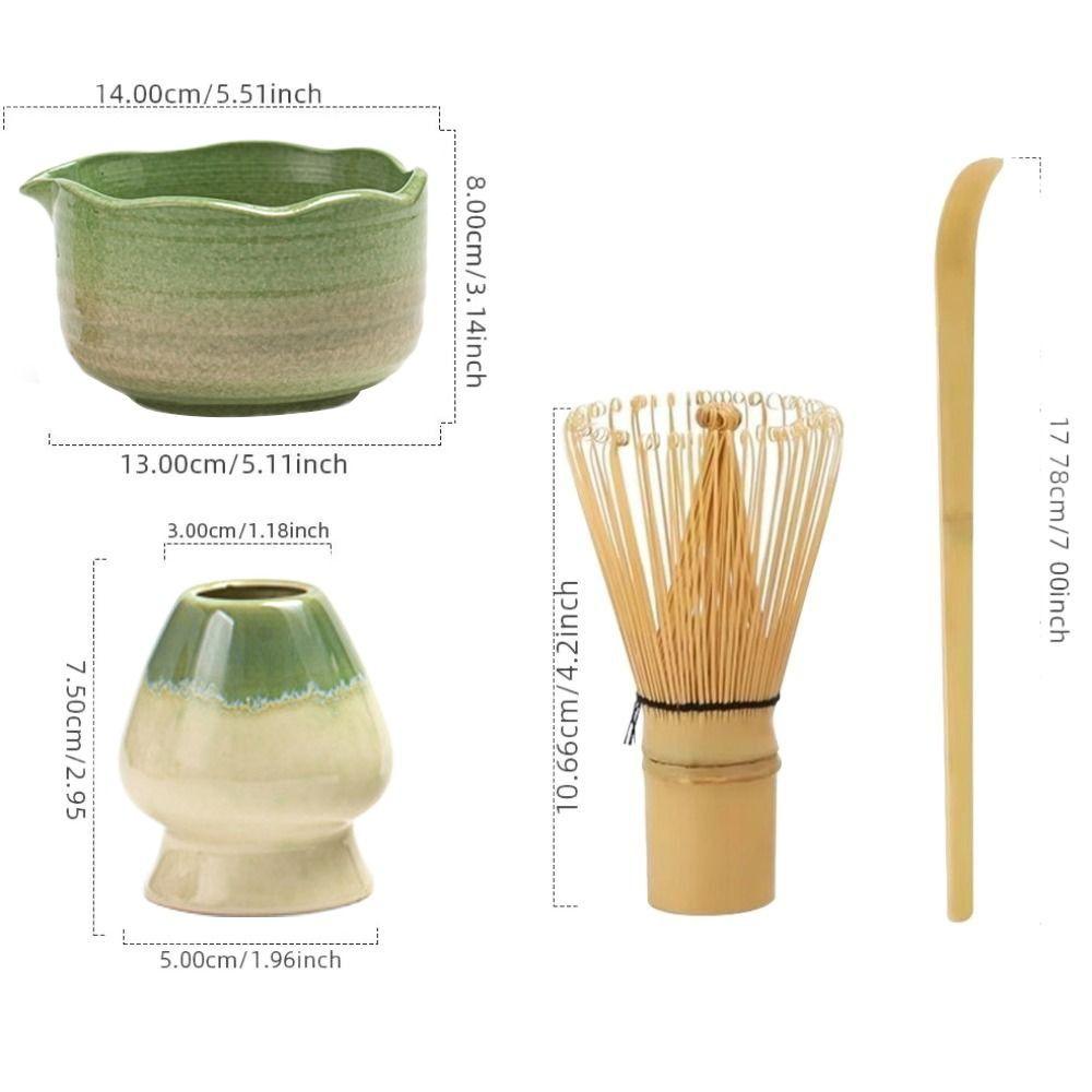 4PCS New Bamboo Ceramic Japanese Matcha Tea Set Food Grade Safe Matcha Whisk Reusable Matcha Stirring Brush