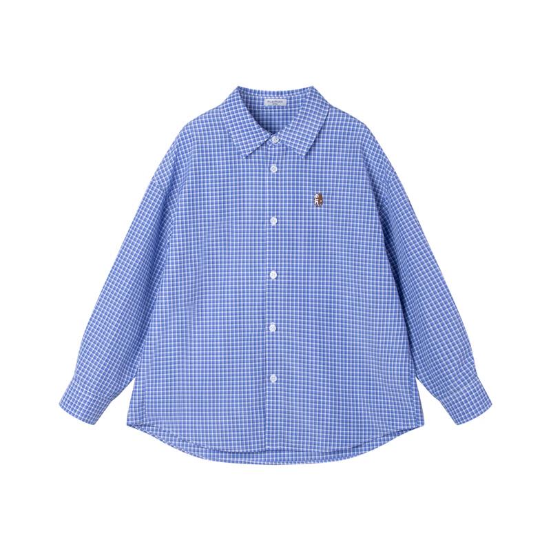 Mucmukn Kids' Blue Plaid Puppy Embroidered Versatile Layering Shirt