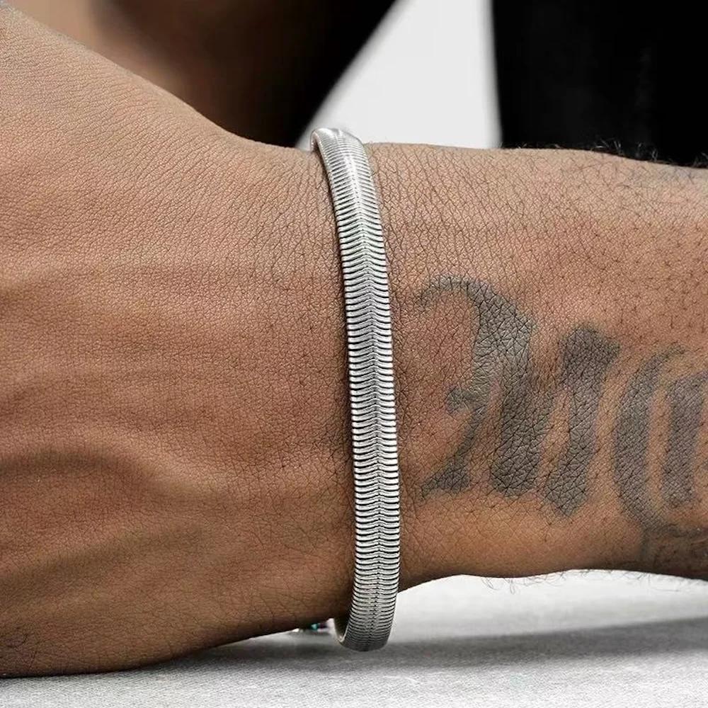 

6mm Retro Men Stainless Steel Flat Snake Chain Bracelet Hip Hop Party Fashion Jewelry Trends Titanium Steel Accessories Gifts 6mm&20cm