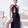 2025 Cross-Border Beaded Irregular Halter Neck Evening Dress for Women