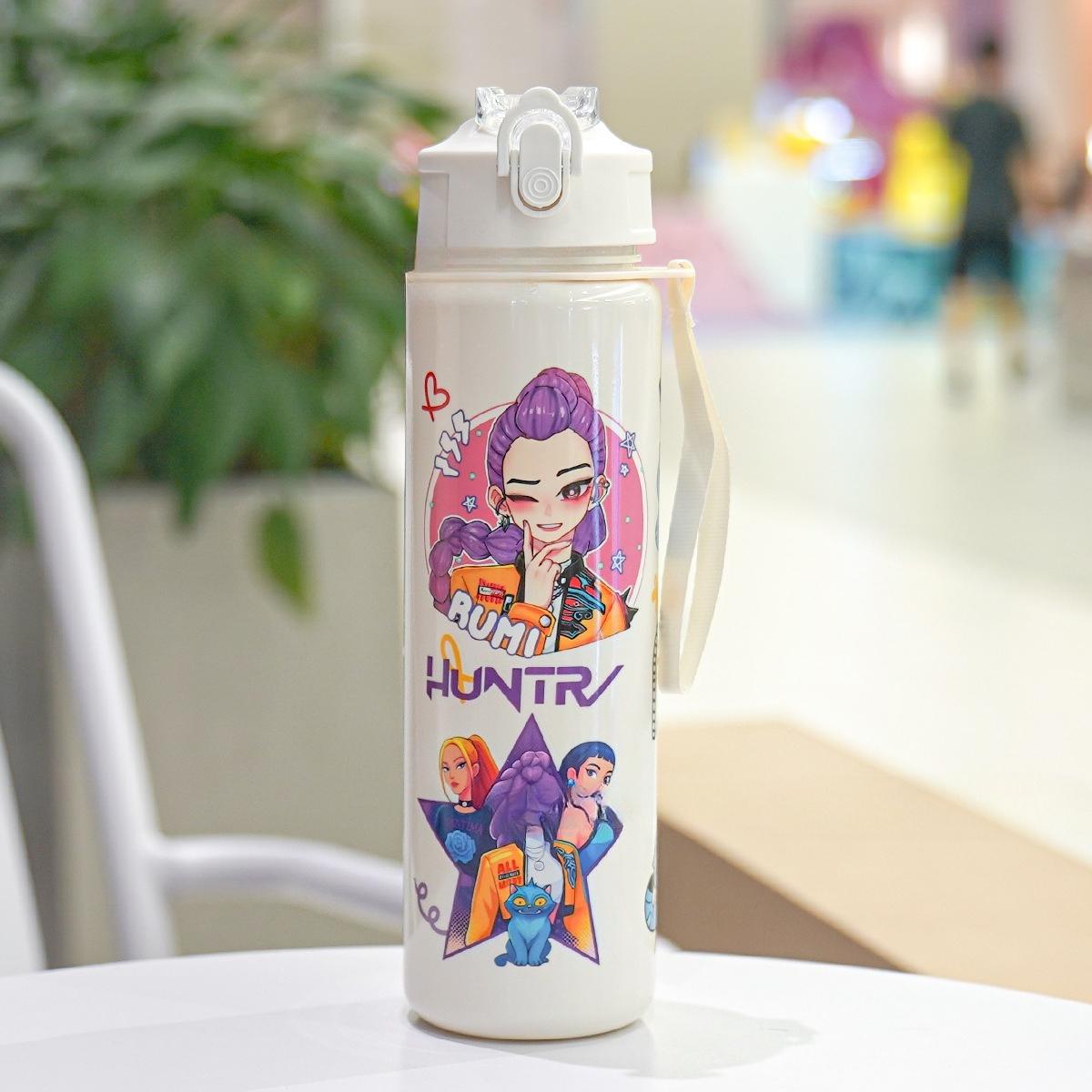 New K-POP Demon Hunter Plastic Water Bottle Portable Kids Outdoor Straw Cup Cross Border Children Straw Cup белый