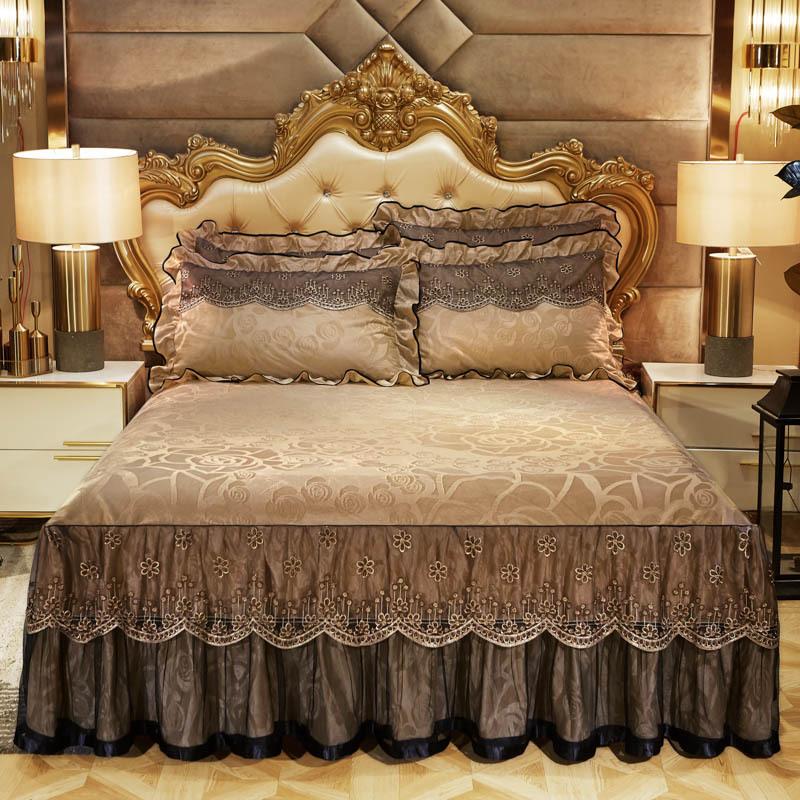Velvet Lace Bed Skirt European-Style Embossed Bedspread Non-Slip Protective Cover Autumn and Winter Warm Bedding
