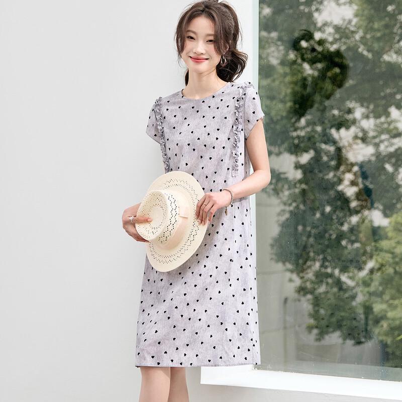 Women s Mulberry Silk Heart Print Ruffle Dress XL