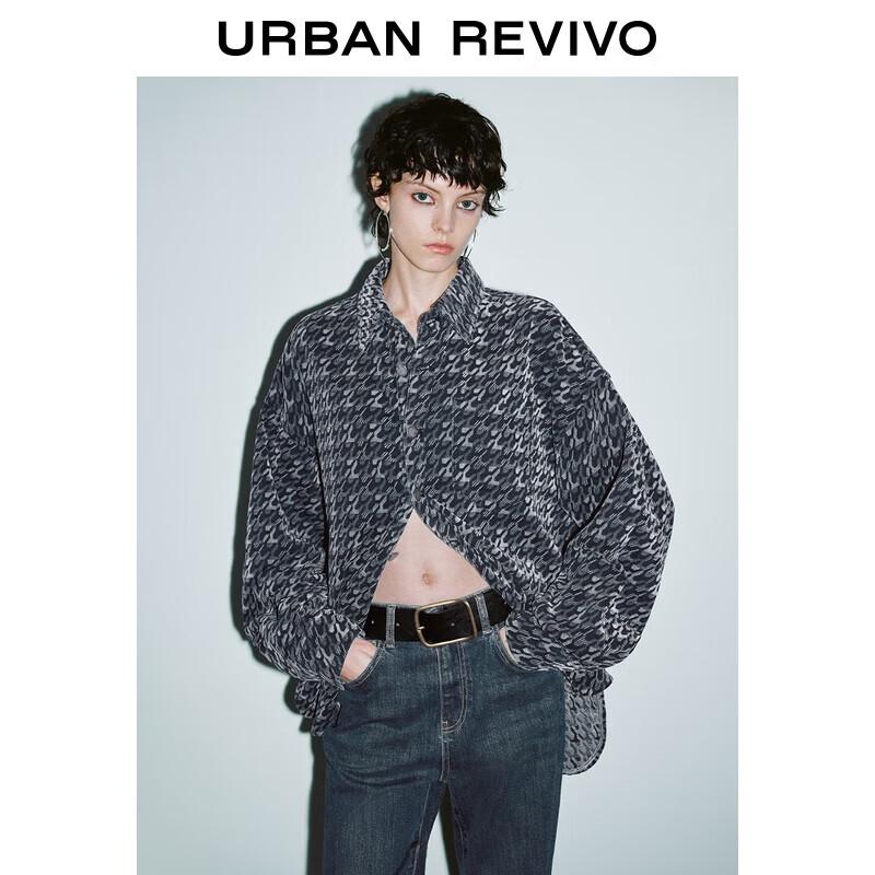 Women s Retro Modern Houndstooth Denim Shirt M