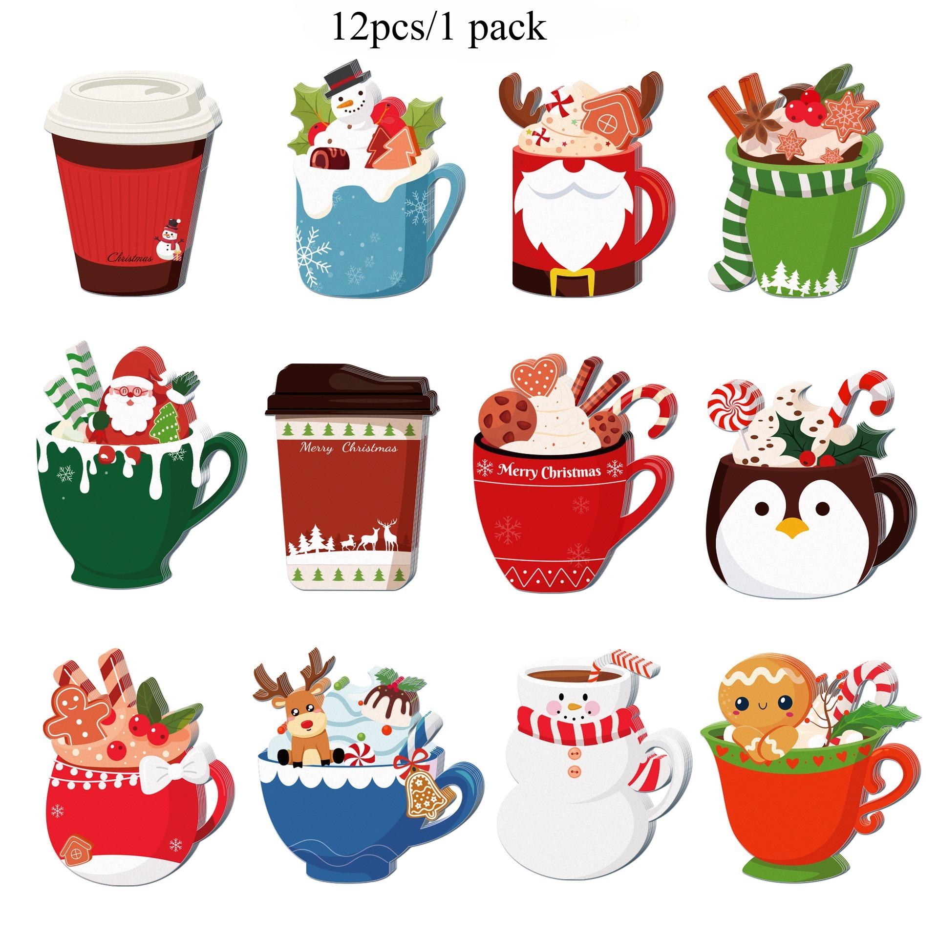 

12pcs Christmas tea cup sticky notes Notepad Set Xmas Santa Claus Elk Notepads Winter Holiday Theme Memo Pad Christmas