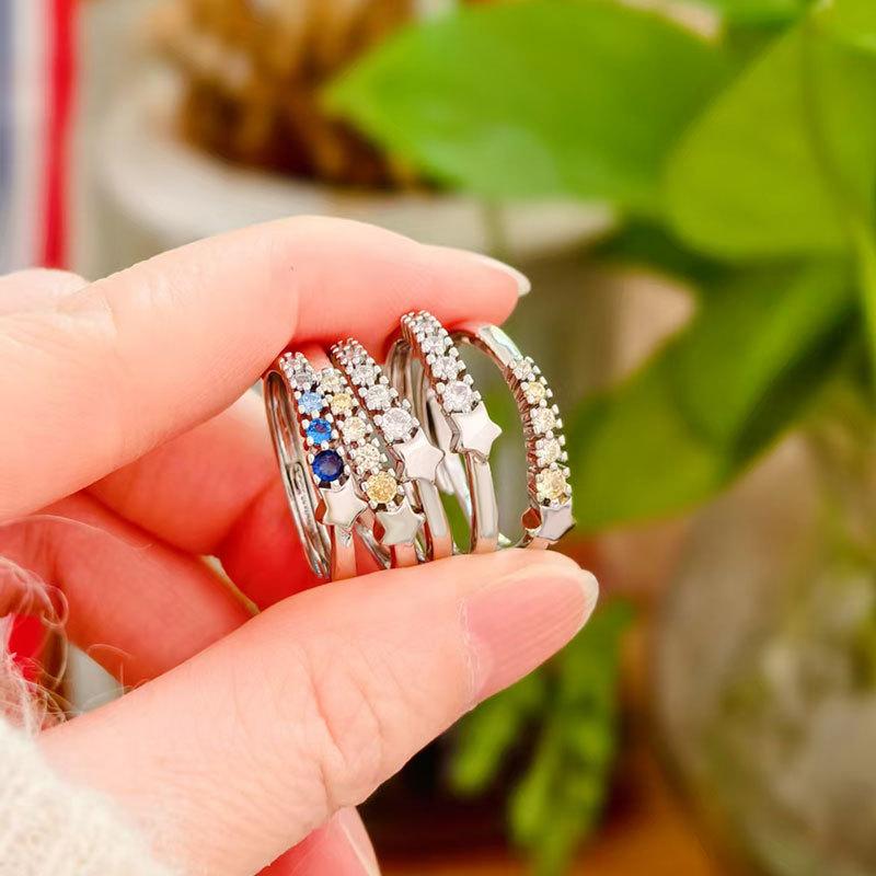 Colorful Meteor Zircon Index Ring For Women Simple Fashion Come True Finger Band Jewelry Gift