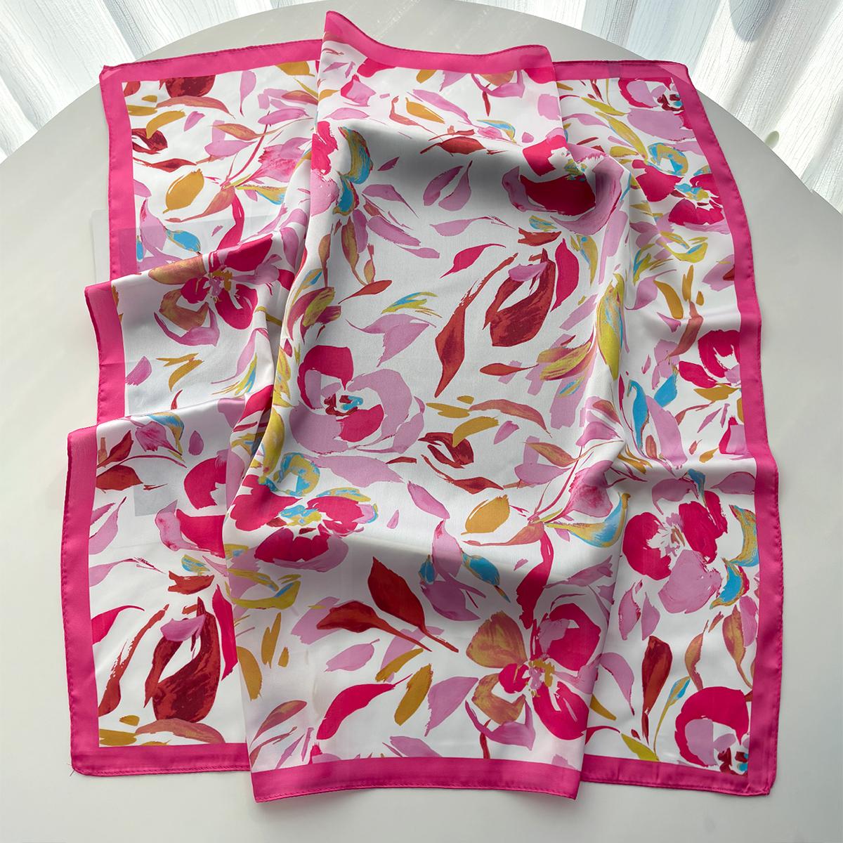

Floral Printed Square Scarf For Women Stylish Imitation Silk Scarves Bandanas Luxury Hijab Neckerchief Elegant Beach Shawl Wraps