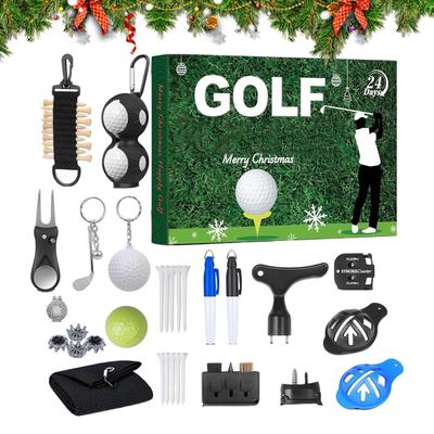 Calendrier de compte à rebours de Noël 2025 24 Jours Kit d'outils de golf Calendrier de compte à rebours Décoration de Noël Avec des balles, des tees, des marqueurs de balle