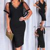 Rochie de afaceri pentru femei, cu mâneci lungi, cu decolteu în V, sexy, până la genunchi