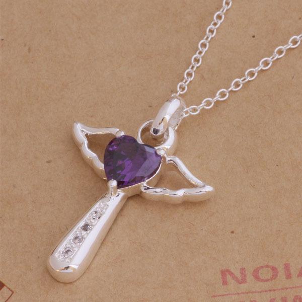 Korean Style Angel Cross Necklace - 925 Silver Plated Fashion Jewelry