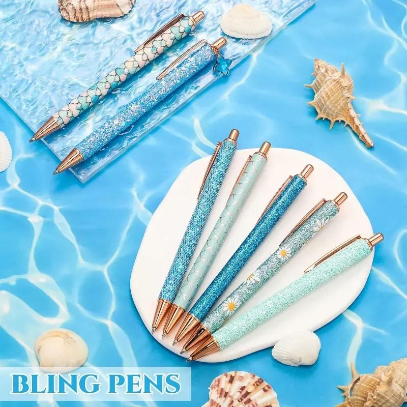 6pcs Ballpoint Pens Set Metal Crystal Diamond Pen for Journaling Glitter Stationery Fancy Gifts for Teacher Graduation Supplies