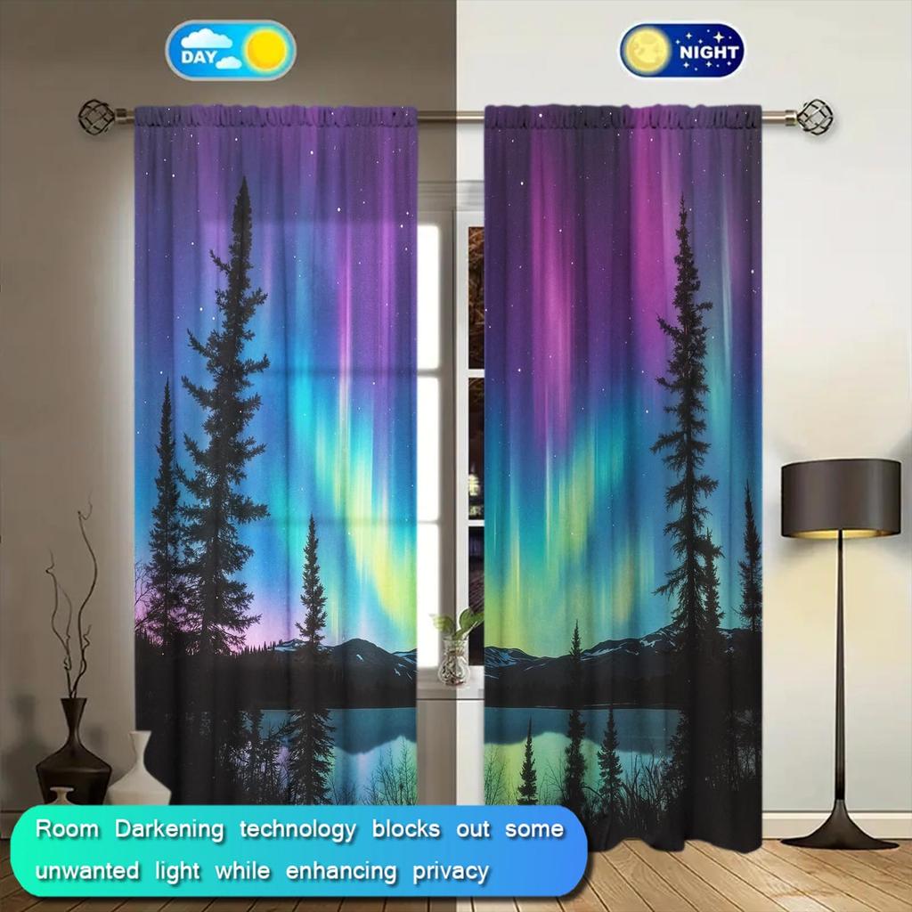 Artistic Panels Northern Lights Sky Semi Curtain Half Suitable Home Decorative Curtains Blackout Made Of Polyester