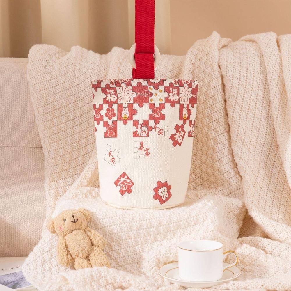 Wooden Ring Brocade Red Envelope Handheld New Year Money Bag Cloth Money Pocket  Lady Girls Women