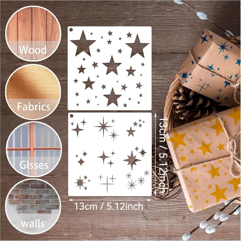 12 Pieces/set, Sparkling Star Template, Star Background Craft Template, Mixed Media Template, Card Drawing Template, Creative DIY Drawing Tool