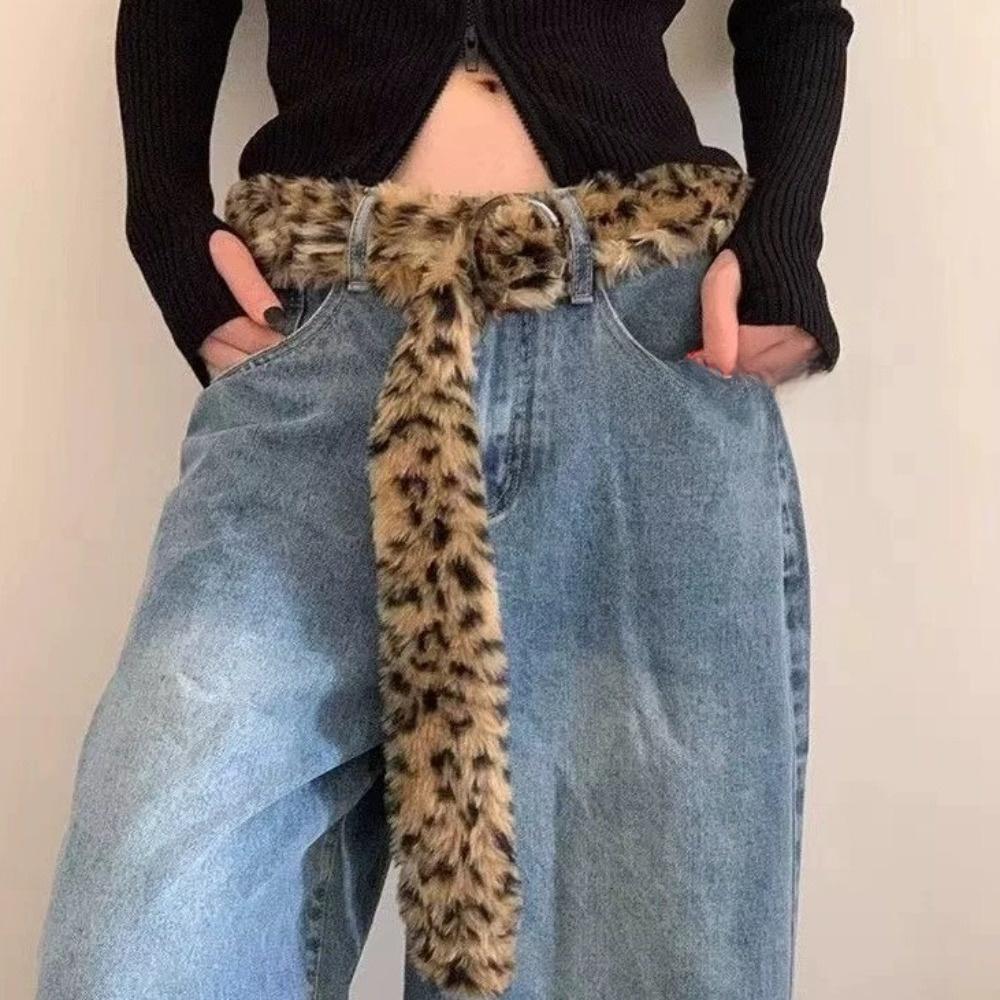 PU Leather Furry Waistband Faux Fur Y2K Waistband Simple Plush Belt  Spicy Girl