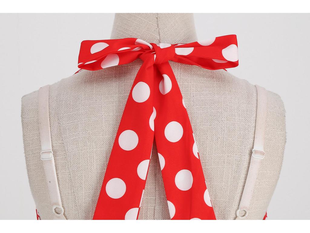 1950er Vintage Polka Dot Neckholder Rückenfreies Swing-Kleid mit Hepburn-Kragen