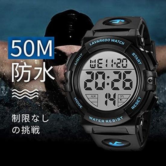 Mens wristwatch digital 50 meters water-resistant date day week alarm LED display multifunctional sports watch stylish outdoor includes instruction