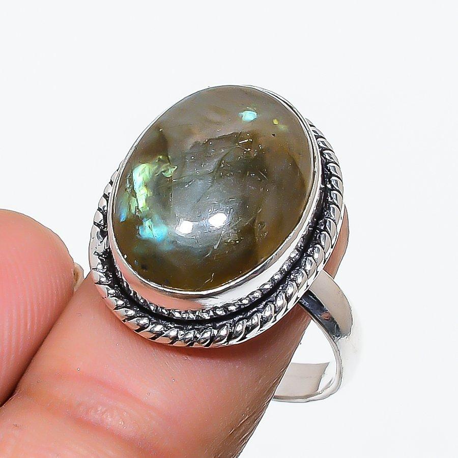 Labradorite Gemstone Handmade 925 Sterling Silver Jewelry Ring Size 8 SU-10455