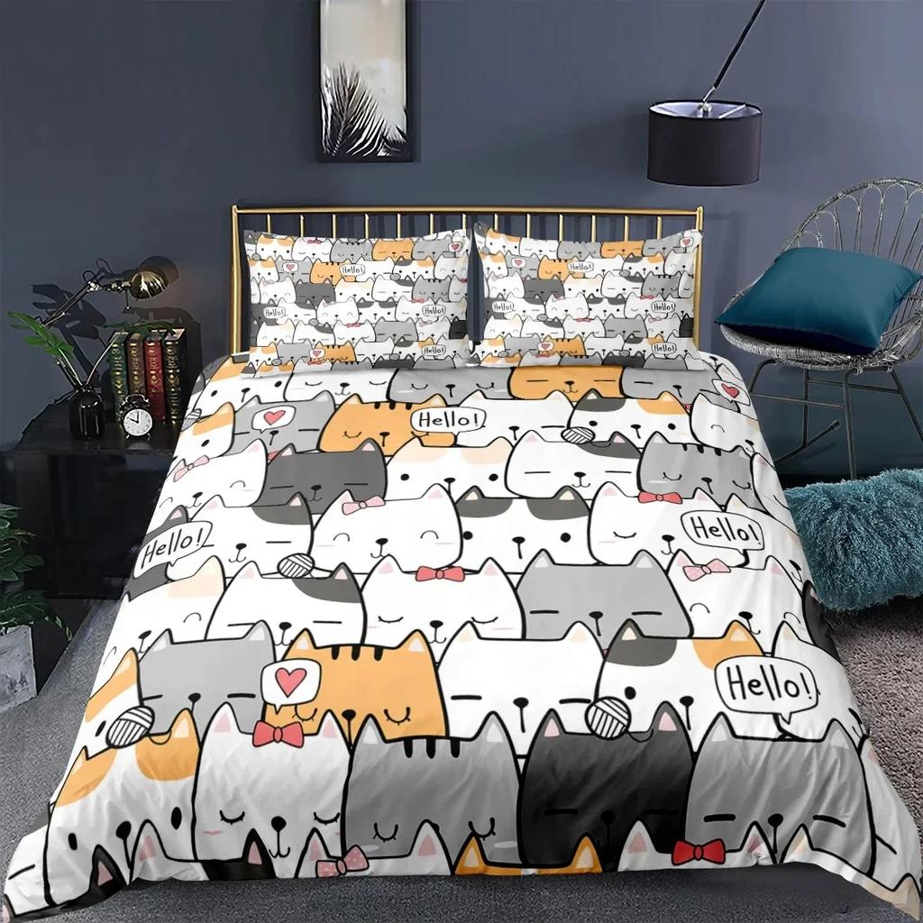 3D Cartoon Bedding Set Cat Duvet Cover Set Queen Bed Cover Set Kids Comforter Bed Linen King Size Home Textiles For Childrens