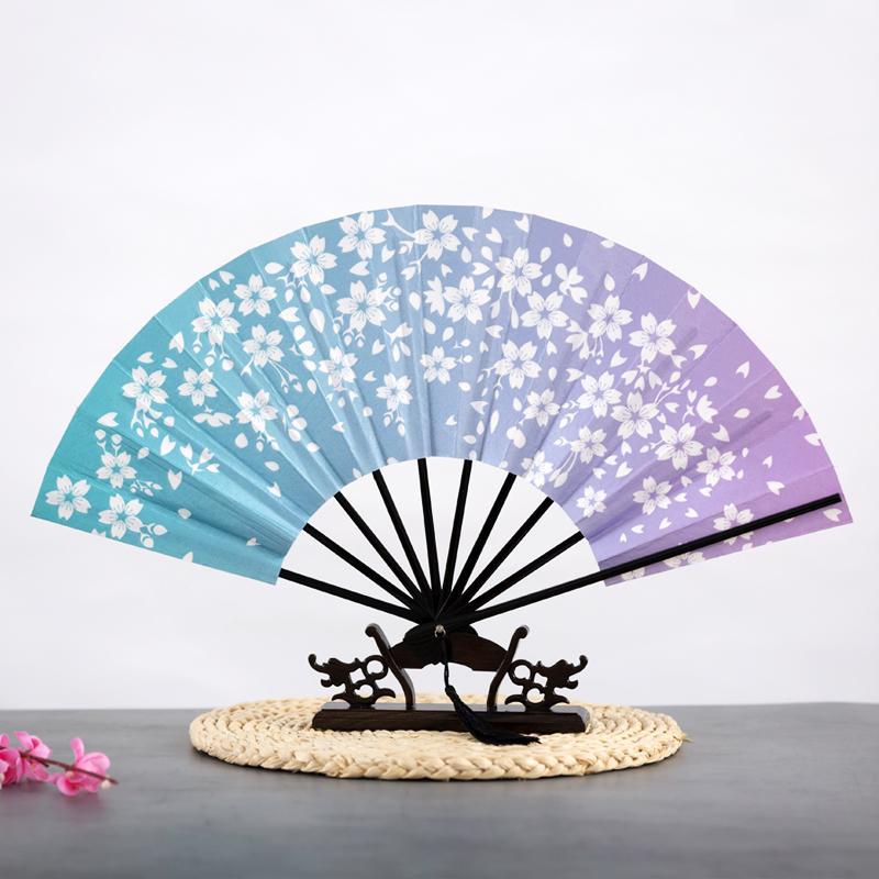 Ancient Chinese Style Golden Portable Folding Fan Bamboo Ribs Japanese Decor Stage Fan Girl Hanfu Dance Performance Hand Fan