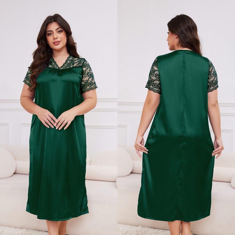 Women's Plus Size Ice Silk Short Sleeve Nightgown - Spring/Summer Home Wear