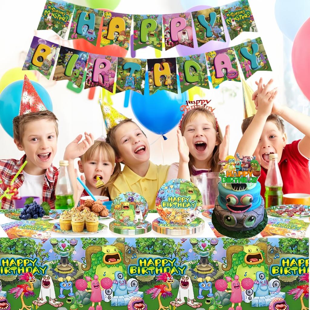 My Singing Monsters Födelsedagsdekorationer 20 personer Engångsservis Duk Tallrik Baby Shower Barnpresent Gåva Pojkfest Tillbehör