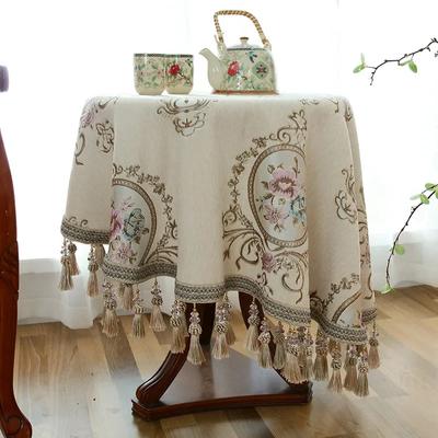 Hochwertige Quastenstickerei Tischdecke Europäisches Chenille Garngefärbtes Jacquard Rundtischdecke Klassische Kaffeetischdecke
