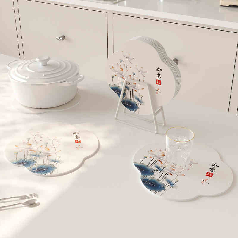 Lotus Coasters Leather Dining Table Heat Insulation Waterproof Mats Household Tea Cup Anti-scald Non-slip  Mat Home Coaster