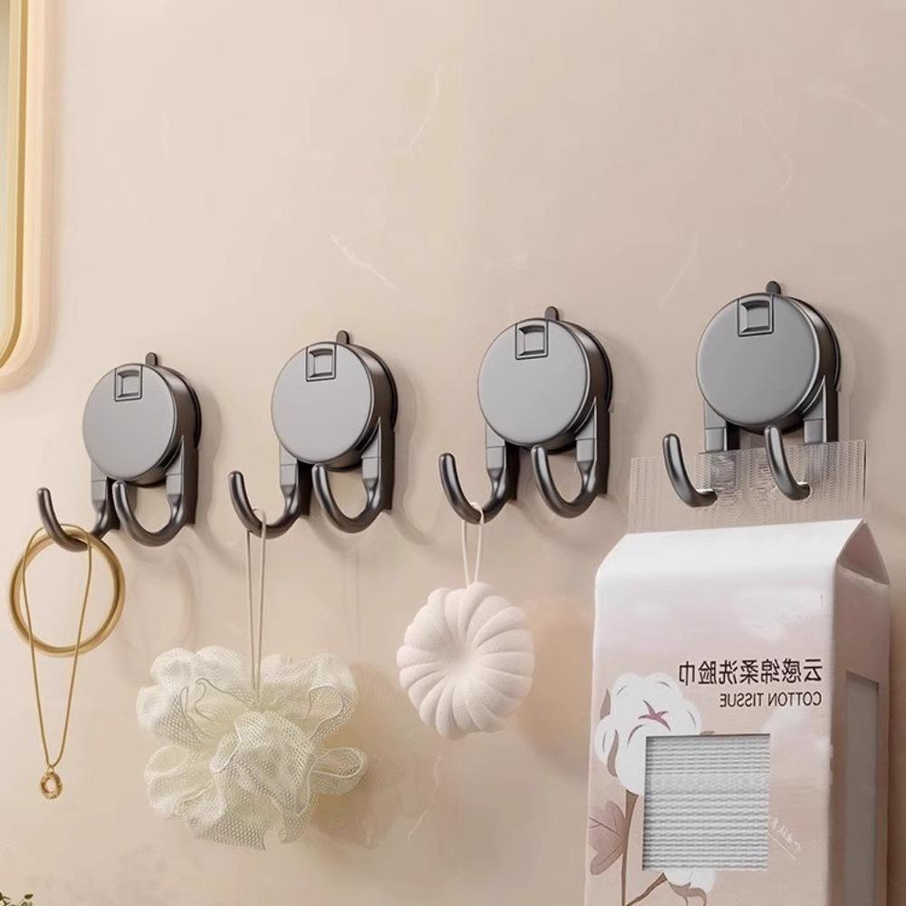Durable No Drill Suction Cup Double Hook Wall Organizer Removable Bathroom Hooks Press Type Key Clothes Hook Home