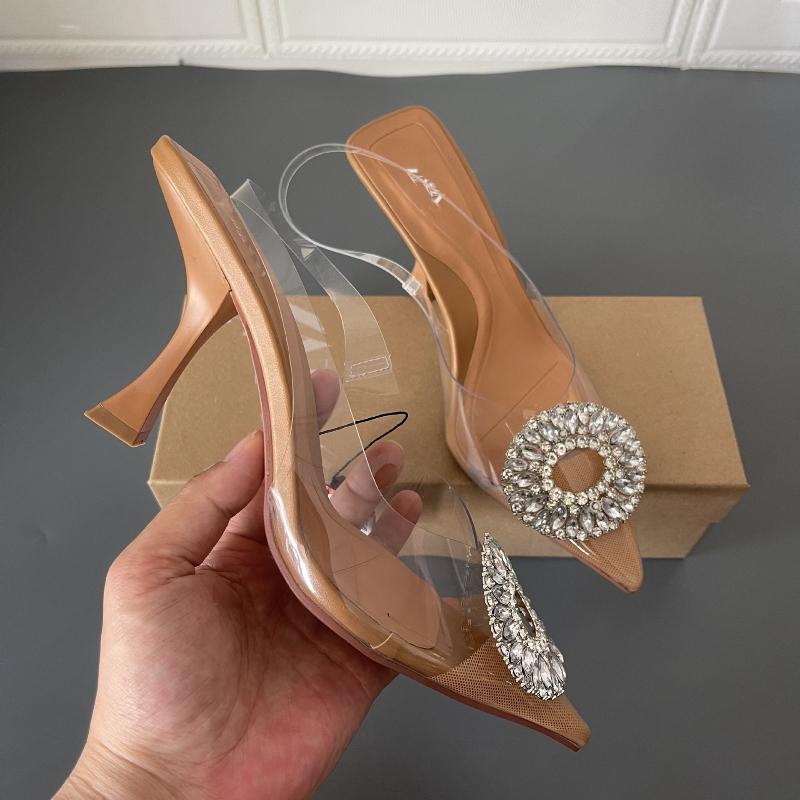 New Rhinestone Stiletto Transparent Crystal High Heel Sandals Women Summer Shoes