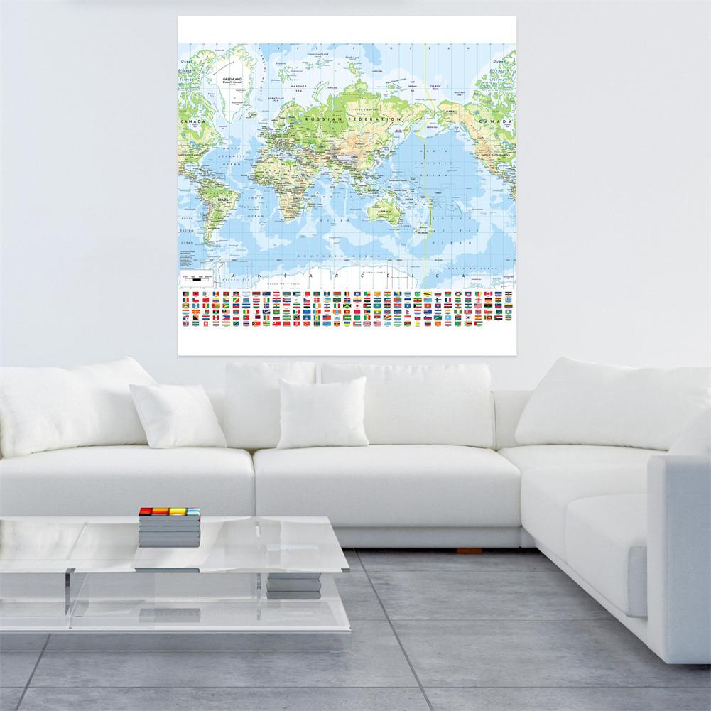World Map-Geographic Map with Cities,Wall Hanging,Frameless,Home Decor,Study,Geographical Tools,Tourism/education Tools