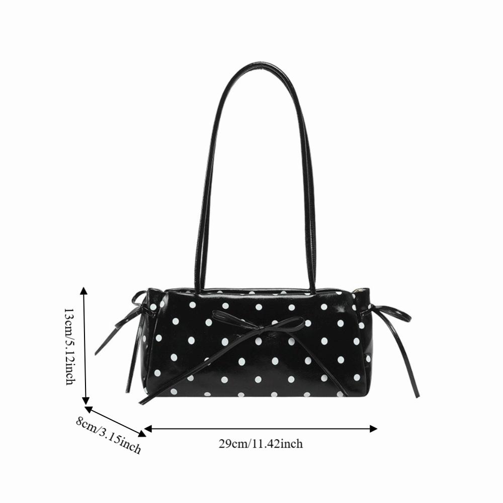 Glänzende PU-Schultertasche mit Schleife Elegante Schlanke Rechteckige Handtasche Gepunktete Unterarmtasche Reise
