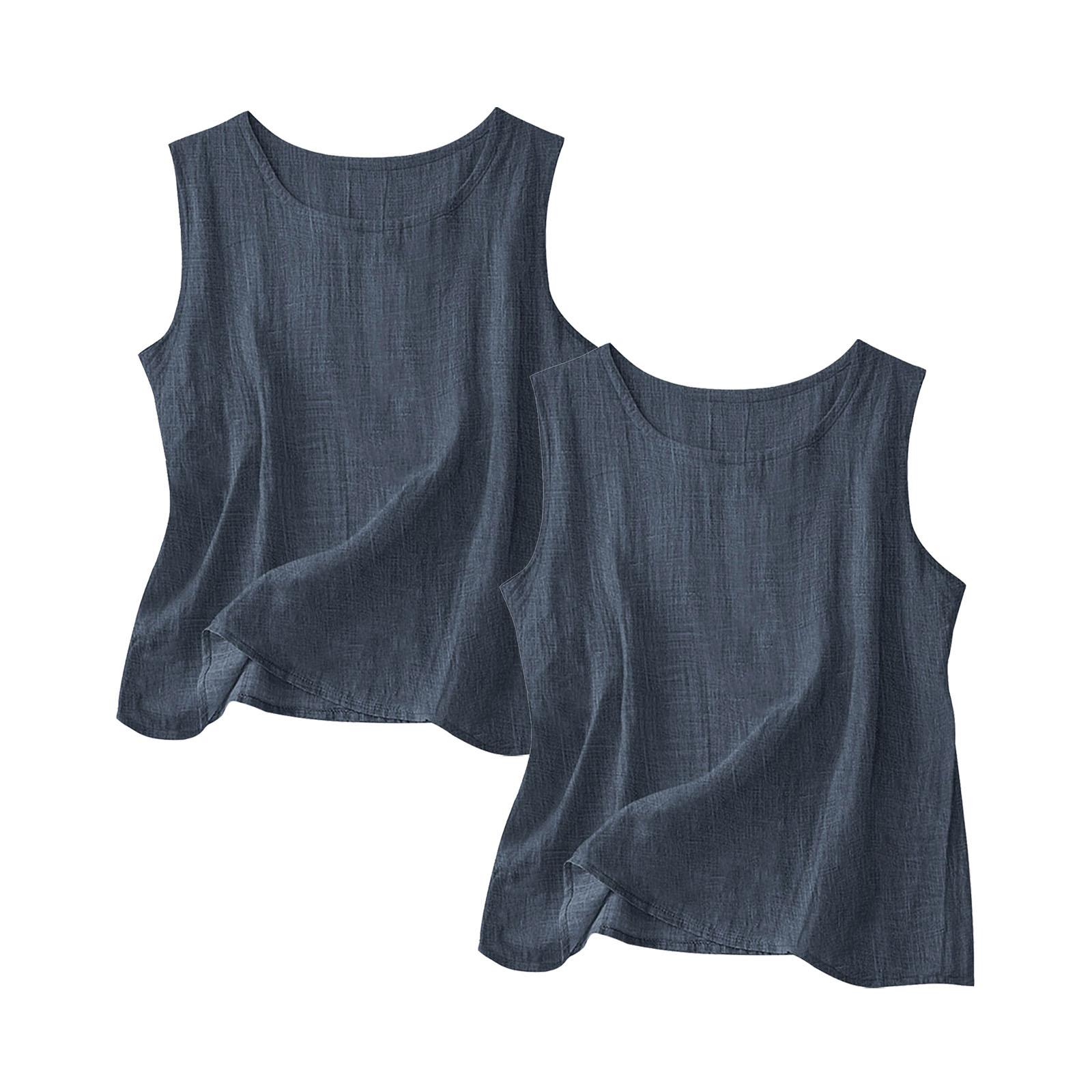 

Women s Color Cotton And Linen Camisole Loose Inner Sleeveless Versatile Bottoming Top XL Темно-синій