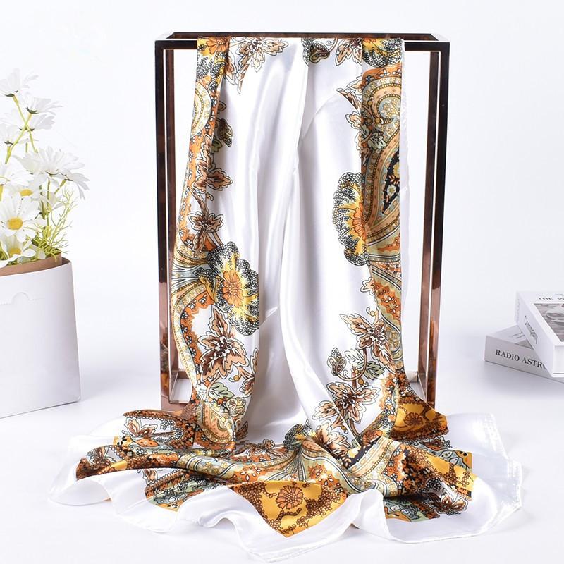 Luxury Floral Silk Square Scarf Women Soft Satin Kerchief Hairband Neckerchief Head Hijab Lady Headband Foulard Bag Ribbon