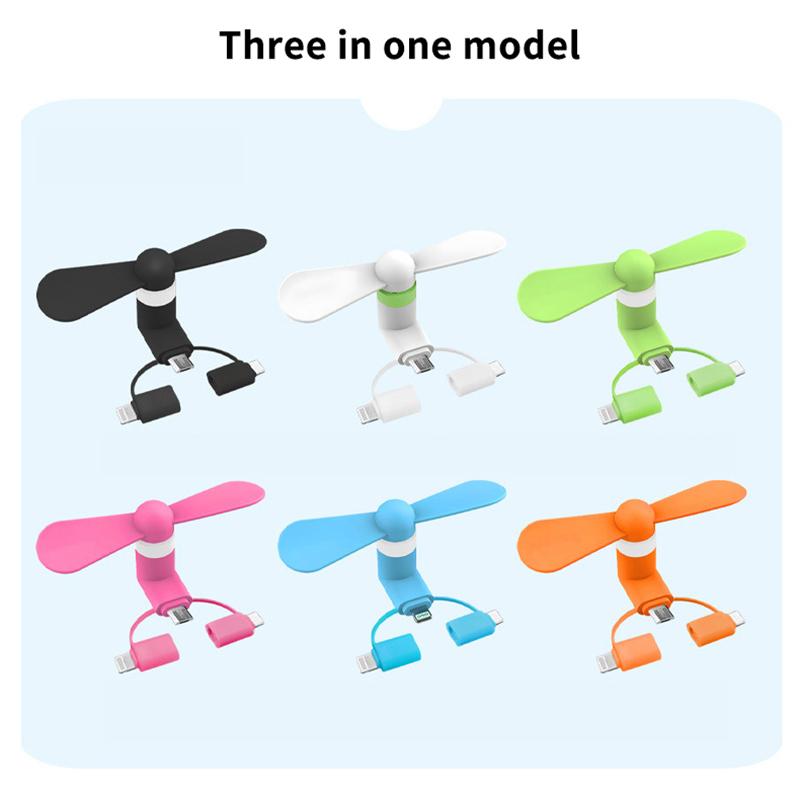 Mini Phone Cooling Fan Plug & Play Universal 3 Ports Small Fan for Summer Outdoor Walk Shopping Daily Use