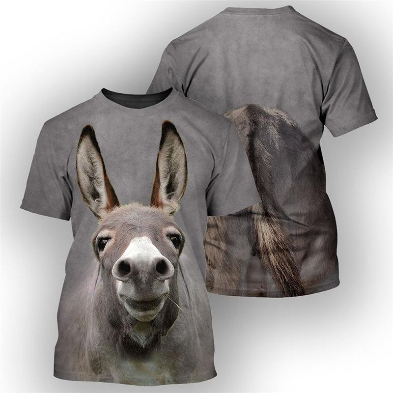 Summer Round Neck Animal Pattern 3D Print Top Fashionable Casual Short Sleeved Men's T-shirts