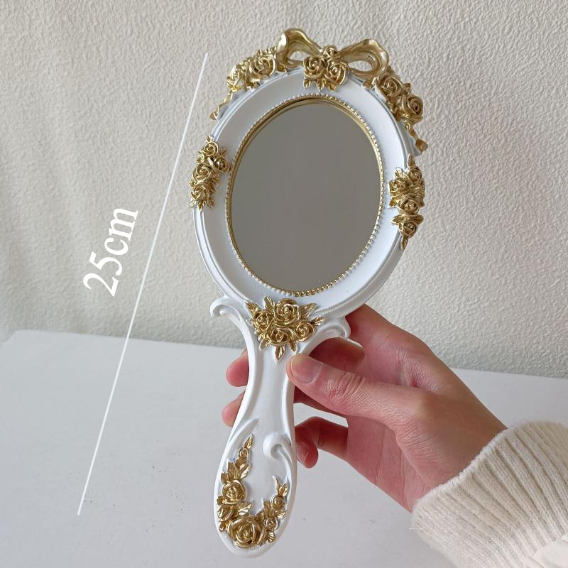 Miroir Rond Rétro avec Nœud Papillon Style Européen Miroirs Décoratifs en Anaglyphe Miroirs à Main de Style Baroque pour Femmes Décoration d'Intérieur