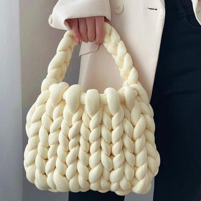 Damen Lässige Handgewebte Einkaufstaschen Mode Weiche Schulterhandtasche Selbstgemachte Häkel-Eimertasche Gestrickte Achseltaschen MIT