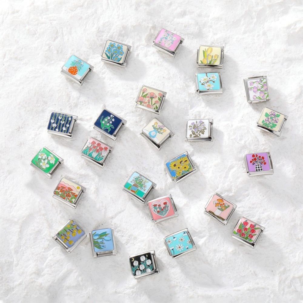Stainless Steel Charm Bracelet Link Flower Jewelry Fashion Module Bracelet Accessories  Women's